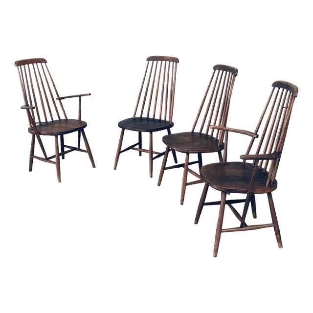 Oak Spindle Back Chairs, 1940s, Set of 4 For Sale