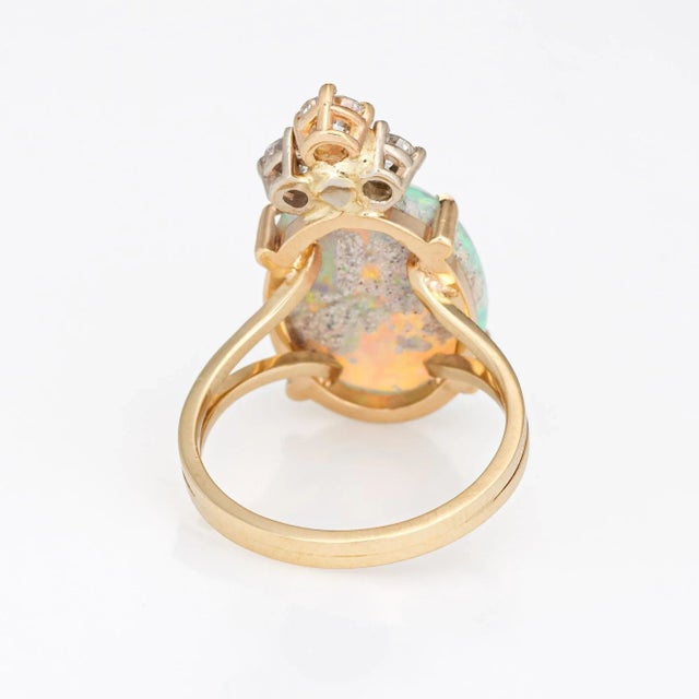 Mid 20th Century Natural Opal Diamond Ring Vintage 14k Yellow Gold Oval Crown Jewellery size 6 For Sale - Image 5 of 7