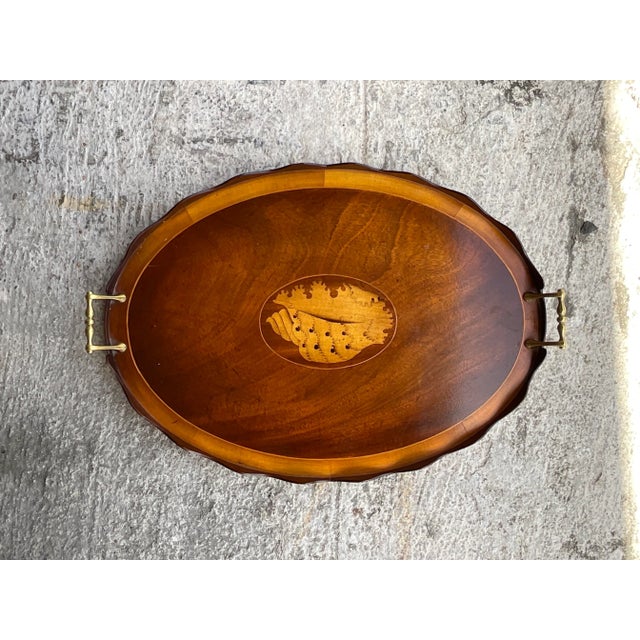 Coastal Vintage Coastal Marquetry Shell Tray For Sale - Image 3 of 6