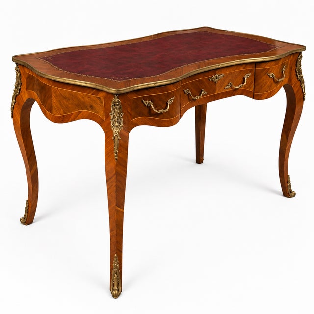 Vintage French Louis XV–Style Leather-Top Ladies’ Writing Desk For Sale - Image 14 of 14