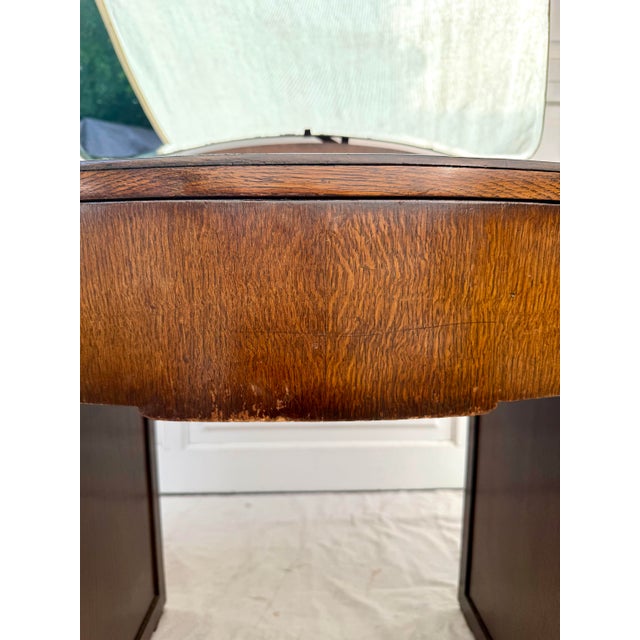 Brown 1930's Art Deco Oak Mirrored Vanity With Beveled Arch Mirror For Sale - Image 8 of 16