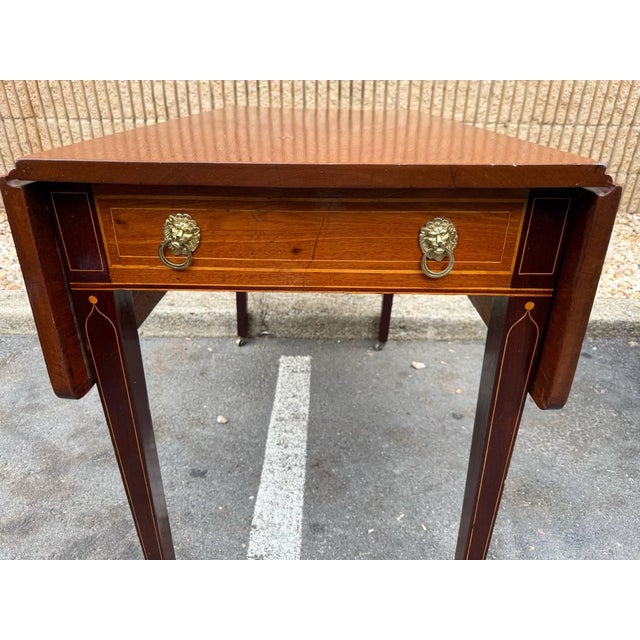 Antique George III Mahogany Inlaid Pembroke Table With 1 Drawer For Sale In Washington DC - Image 6 of 12