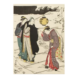 1964 After Kiyonaga "A Walk at Night in Snow", Full-Color Print From Japan