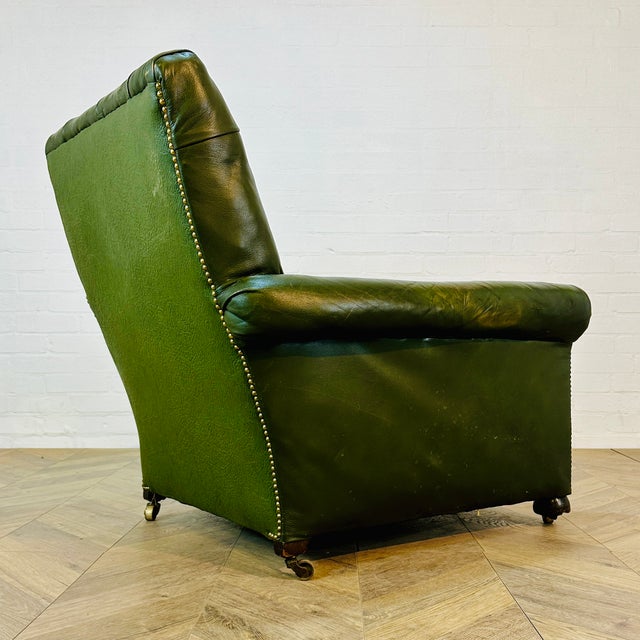 19th Century English Green Leather Club Chair For Sale - Image 14 of 18