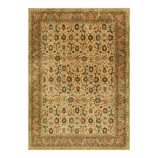 Antique Hooked Rug in Gold With Colorful Floral Patterns, From Rug & Kilim For Sale