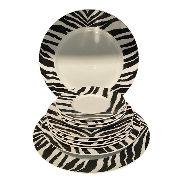 1990s Sasaki Morocco White Zebra Dinnerware Set of 10 Chairish