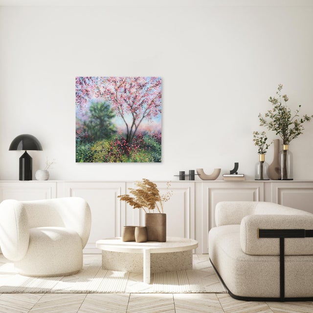 Pink And So We Danced - Original Three Dimensional Abstract Landscape Mixed Media Painting on Wood Panel by Kimberly Blackstock For Sale - Image 8 of 9