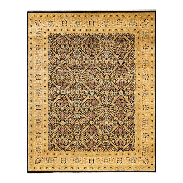 Vintage Moroccan Hand Knotted Wool Area Rug, Navy Blue - 8'1" X 10'1" For Sale