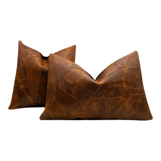 Set of 2 Canvello Genuine Cowhide Leather Decorative Throw Pillows With Feather Down Insert Included For Sale