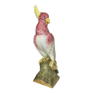 Vintage Handmade Painted Czechoslovakian Cockatoo Bird Pottery Statue Sculpture For Sale
