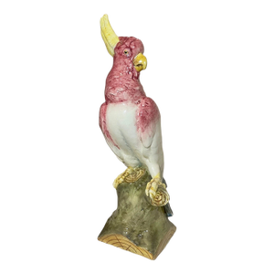 Vintage Handmade Painted Czechoslovakian Cockatoo Bird Pottery Statue Sculpture