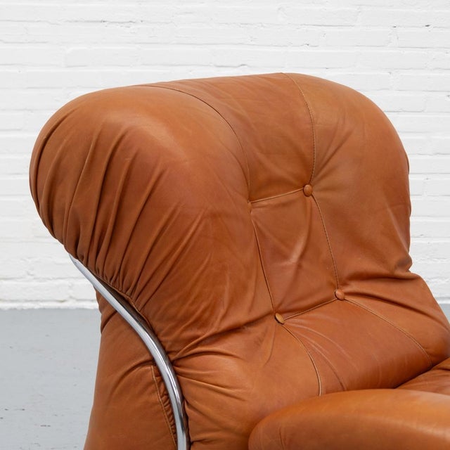 Brown Italian Corolla Lounge Chair in Cognac Leather by I.P.E., 1970s For Sale - Image 8 of 16