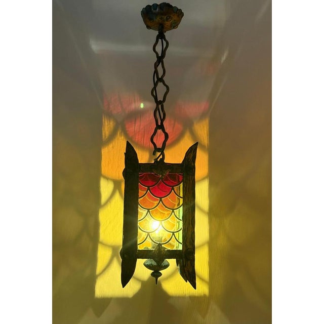 1960s Italian Giant Hanging Lantern with Glass,1960s For Sale - Image 5 of 18