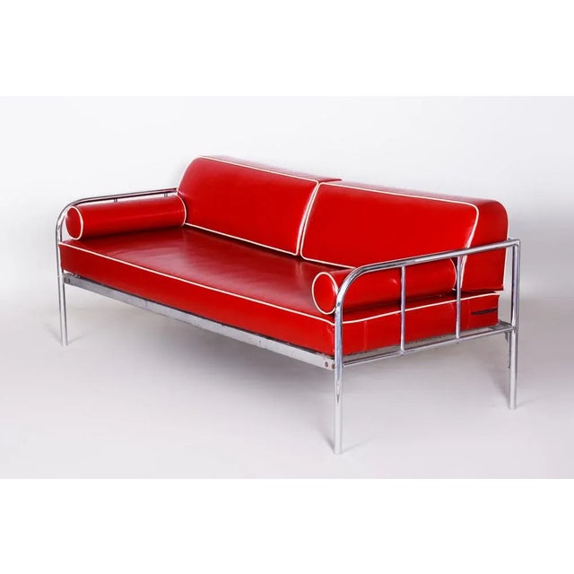 Red Bauhaus Sofa in Leather from Vichr a Spol, 1930s For Sale - Image 8 of 8