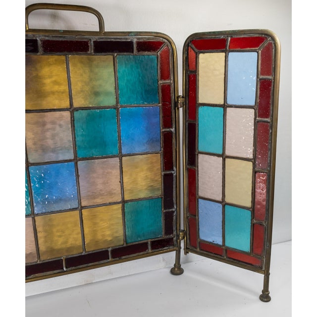 Early 20th Century American Arts & Crafts Colorful Stained Glass Fireplace Screen For Sale - Image 11 of 18