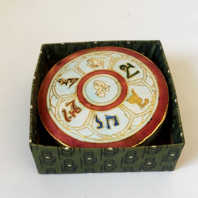 Asian Vintage Cloisonné Enamel Round Box – Sanskrit Six-Character Mantra Motif, Silver-Blue Technique For Sale - Image 3 of 8