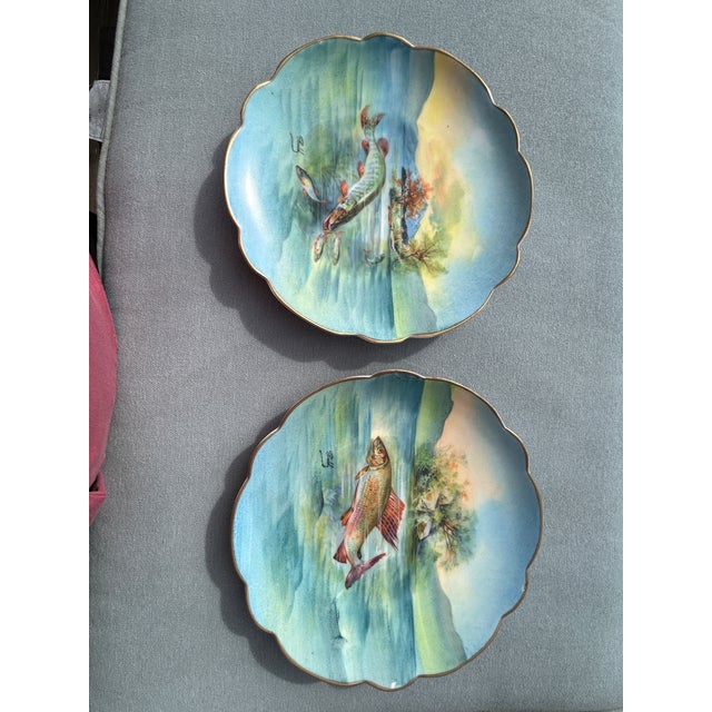 Mid 20th Century Limoges Handpainted and Signed Game Fish Porcelain Plates Set of 2 For Sale - Image 10 of 12
