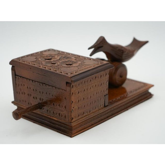 Birdie Cigarette Dispenser Box in Carved Wood, 1950s For Sale - Image 4 of 17