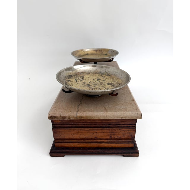 Late 19th C Apothecary Balance Scale Oak and Marble For Sale - Image 11 of 12
