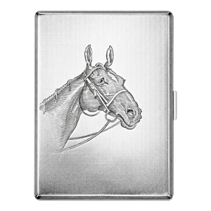 Exceptional Engraved Horse Equestrian Engine Turned Pattern Antique Sterling Silver Cigarette Card Case