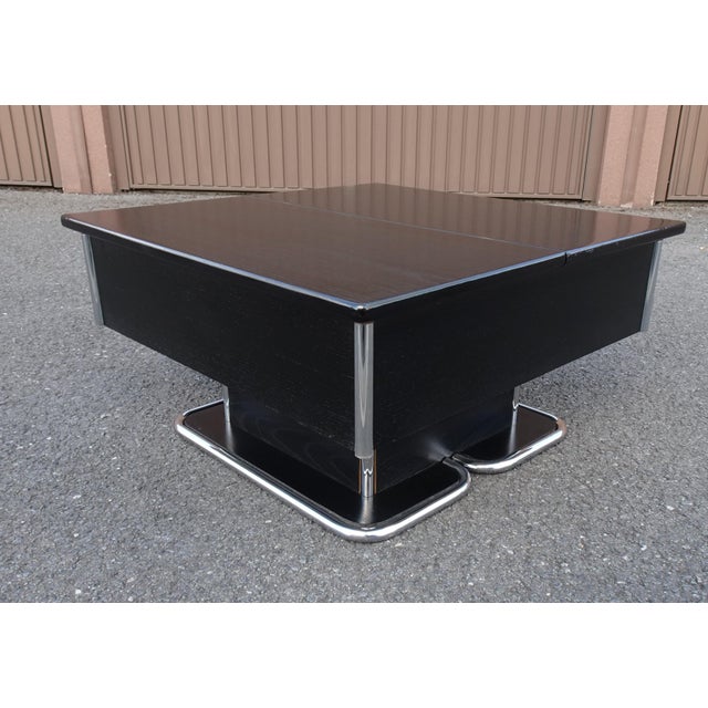 Mid-Century Modern Vintage Italian Chrome and Black Ebonised Wooden Coffee Table with Hidden Bar, 1970s For Sale - Image 3 of 18