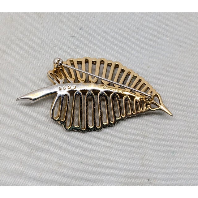 Vintage Signed Boucher Goltone & Clear Rhinestone Leaf Brooch For Sale - Image 11 of 11