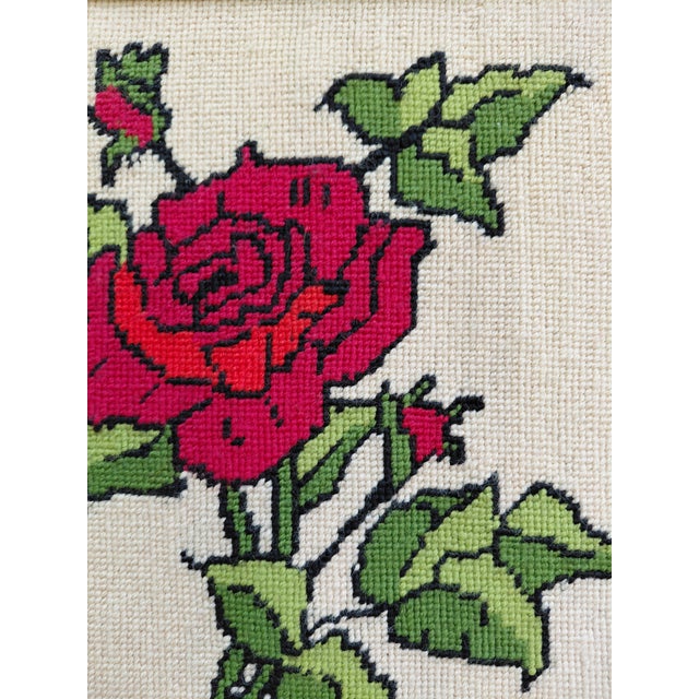 Mid-Century Red Rose Framed Needlepoint For Sale In Las Vegas - Image 6 of 10