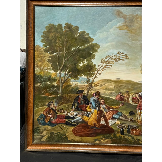 Textile Mid 20th Century Large Monumental Goya Style Picnic Painting For Sale - Image 7 of 17