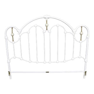 Victorian Style White Iron and Brass Twin Bed Headboard For Sale
