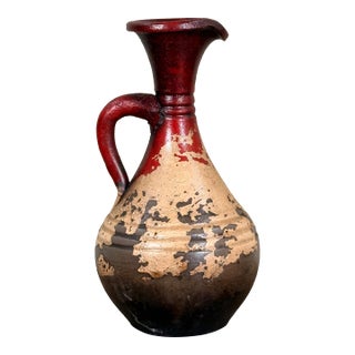 Hand Thrown Red and Black Studio Pottery Pitcher Vase With Rustic Glaze For Sale