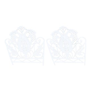 Vintage Fiddle Head White Wicker Boho Regency Peacock Twin Headboards- a Pair For Sale
