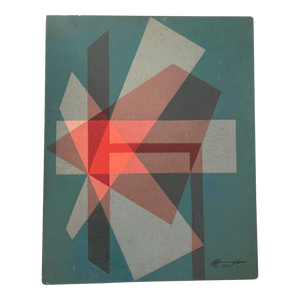 Benjamin Ben Frazier Cunningham (1925-1975) Painting Oil on Canvas Board 1952 “Scarlet” Op Art Hard Edge Mid Century 16”x20”