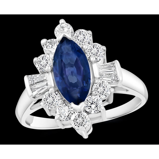 2.5 Ct Blue Sapphire & 1.2Ct Diamond Cocktail Ring in 18 Karat White Gold Estate For Sale - Image 16 of 18