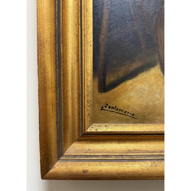 Gold Early 1900's Oil on Canvas "The Smoker" Signed Santamaria For Sale - Image 8 of 11