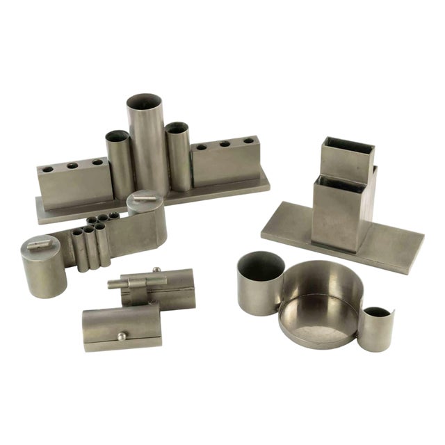 Vintage Italian Aluminum Desk Set, 1950s, Set of 5 For Sale