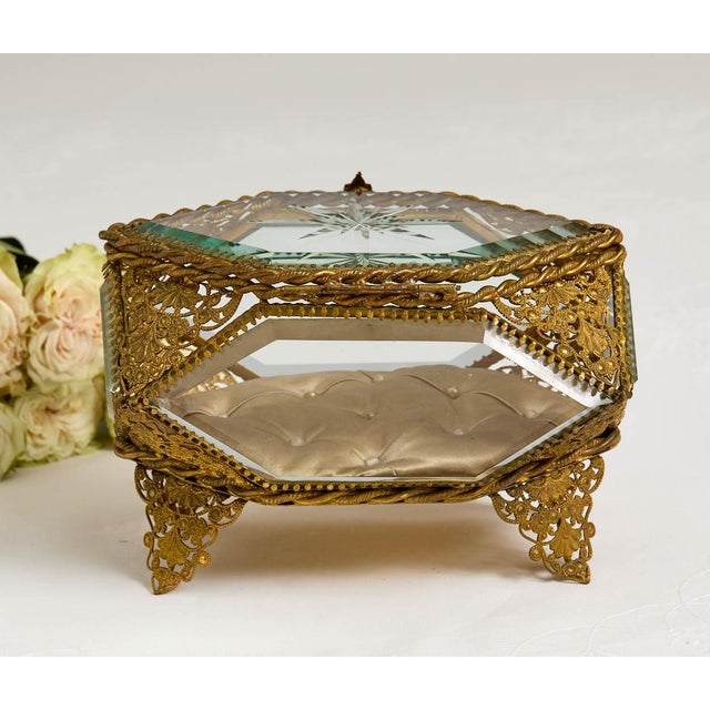 Glass Ornate Antique Paneled Glass Jewelry Box For Sale - Image 7 of 7