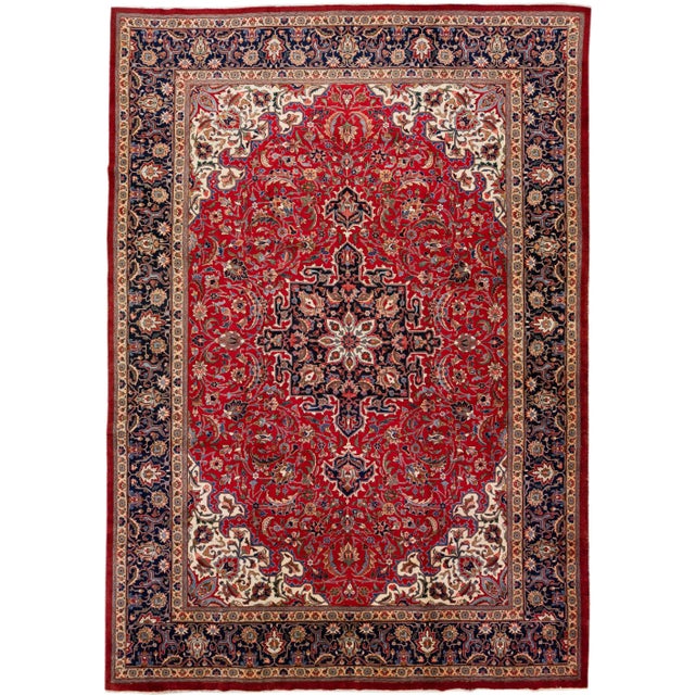 Antique Persian Tabriz Handmade Medallion Wool Rug in Red For Sale - Image 10 of 11