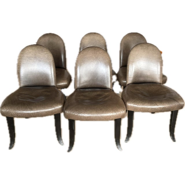 Black Vintage Italian Leather Dining Chairs Attributed to Donghia (Set of 6) For Sale - Image 8 of 10