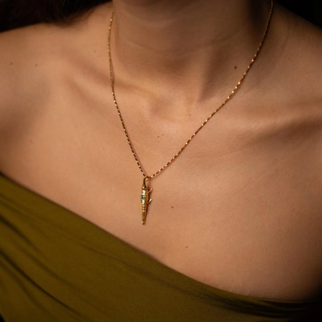 Early 21st Century Guardian Crocodile Multicolor Crystal Gold Necklace For Sale - Image 5 of 11