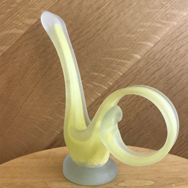 Modern Diamex Yellow Stretched Satin Frosted Czech Art Glass Candlestick With Handle For Sale - Image 3 of 9