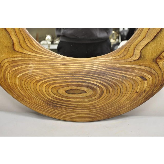 Modern Vintage Organic Modern Laminated Hardwood Round Wooden Mirror, Signed Schwab For Sale - Image 3 of 12