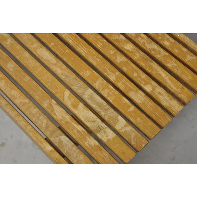 Vintage Mid Century Modern 36" Wood Slat Bench Coffee Table Side Table - A Pair For Sale - Image 12 of 16