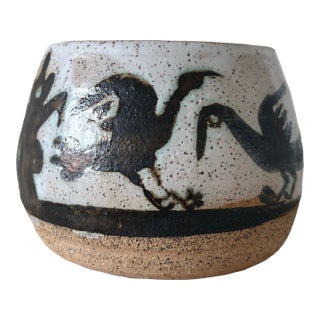 American Studio Pottery Vessel With Hand-Painted Animal Motif, New York For Sale