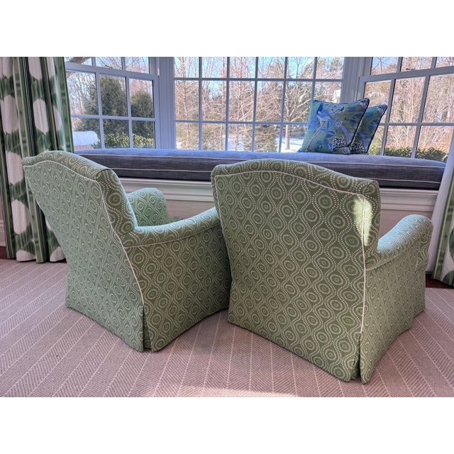Green Pair of O.Henry House Hanover Club Chairs Cover in Raoul Textiles Coverlet Caper For Sale - Image 8 of 14