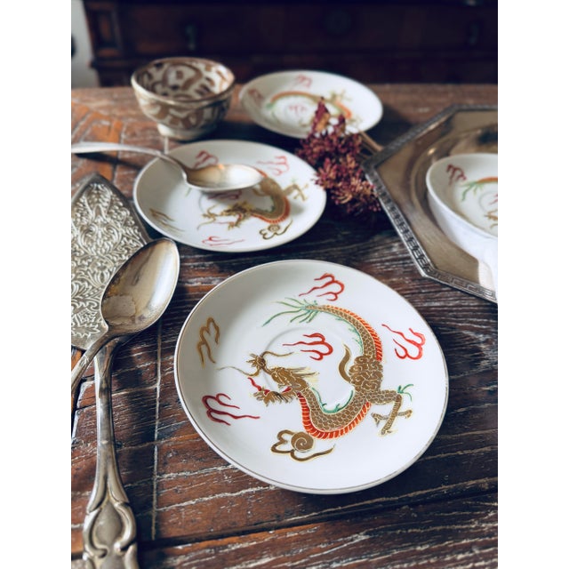 Vintage Japanese Dragonware Moriage Saucers – Set of 4 For Sale - Image 4 of 11