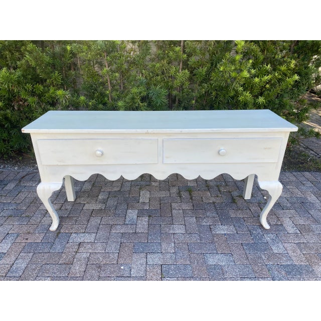 Mid 20th Century Large French Country Console Table Distress Blanche For Sale - Image 5 of 10