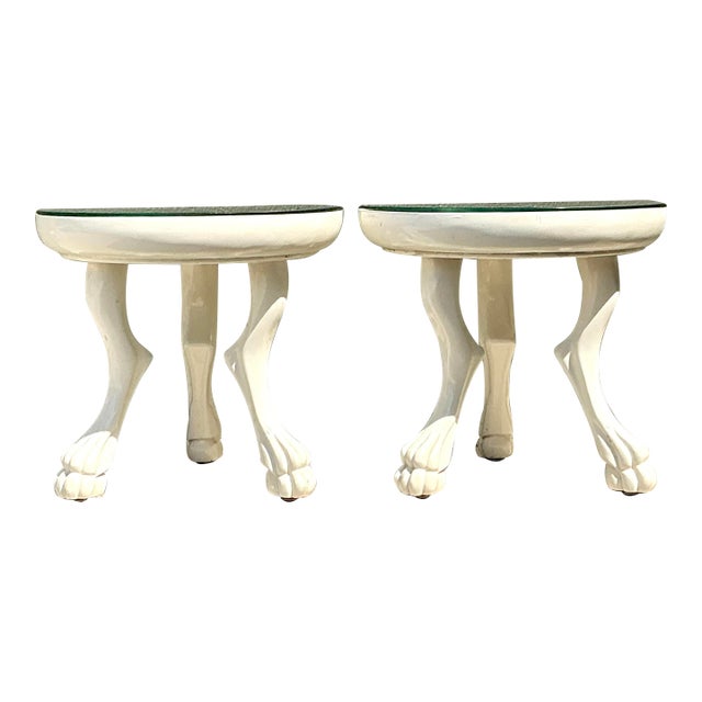 Vintage Lacquered Paw Foot Side Tables After Dickinson - A Pair For Sale