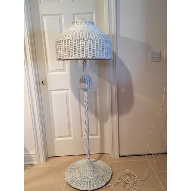 Vintage White Wicker Floor Lamp and Shade Chairish