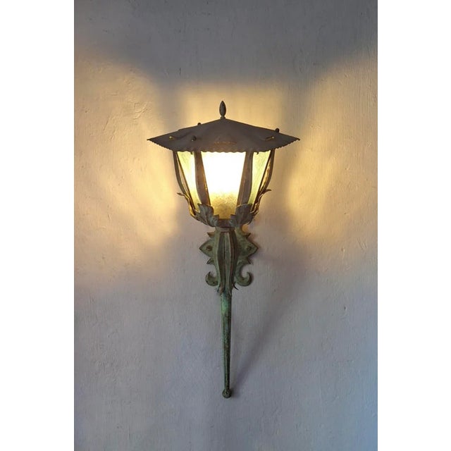 Mid-Century French Iron Outdoor Lantern with Acanthus Leaves For Sale - Image 9 of 10