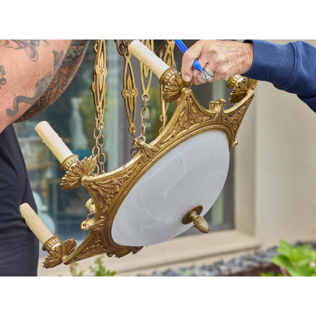 Bronze 19th Century Neoclassical Nine-Light Alabaster & Gilt Bronze Chandelier For Sale - Image 8 of 13